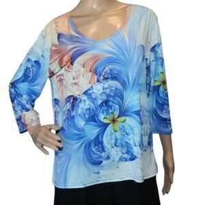 Valentina Top Colorful Stretch 3/4 Sleeves Scoop Neck Bling Front M